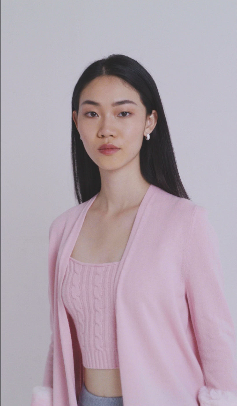 Pink Long Chinchilla Cuff Cardigan