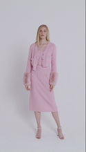 Load and play video in Gallery viewer, Pink Cropped Jacquard Cardigan With Faux Fur Cuffs
