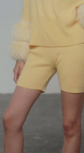 Load and play video in Gallery viewer, Cream &amp; Yellow Colour Block Sweater with Fox Fur Cuffs
