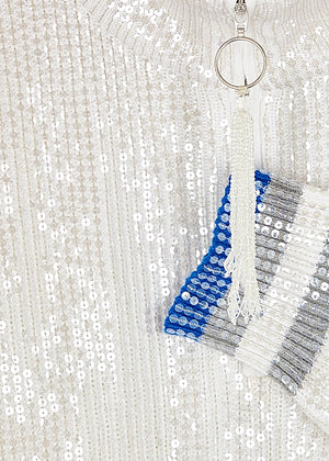 White Sequin Zip Jumper
