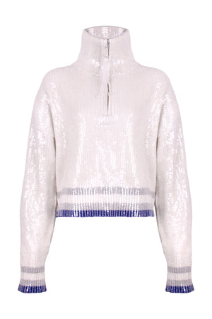 White Sequin Zip Jumper