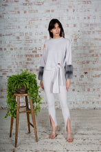 Load image into Gallery viewer, Grey Tie Detailed Chiinchilla Cuff Sweater
