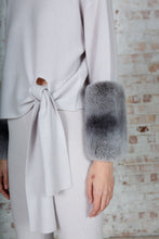 Load image into Gallery viewer, Grey Tie Detailed Chiinchilla Cuff Sweater
