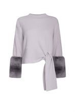 Load image into Gallery viewer, Grey Tie Detailed Chiinchilla Cuff Sweater
