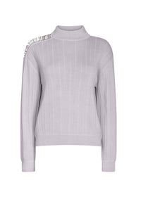 Grey Shoulder Embellished Sweater