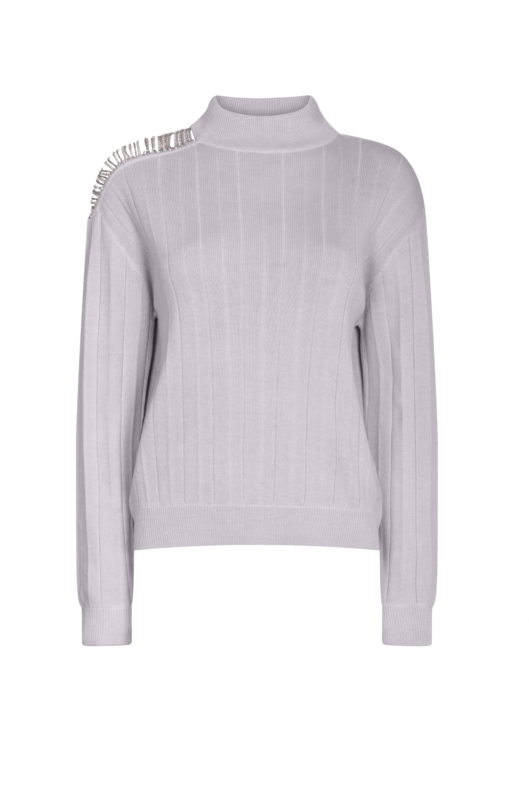 Grey Shoulder Embellished Sweater