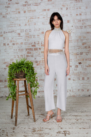 Grey Embellished Flared Pants