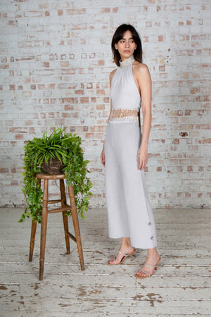 Grey Embellished Flared Pants
