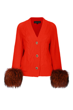 Orange Embellished Cable Cuff Cardigan