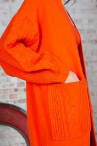 Orange Shearling Trim Coat