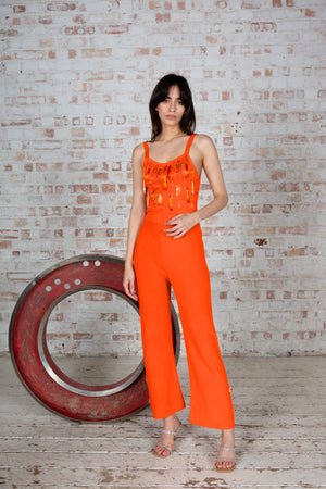 Orange Embroidered Cropped Top