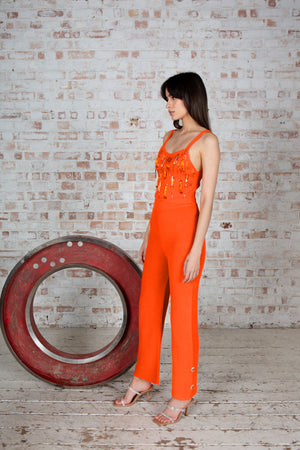 Orange Embroidered Cropped Top