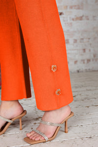 Orange Embellished Wide Leg Pants