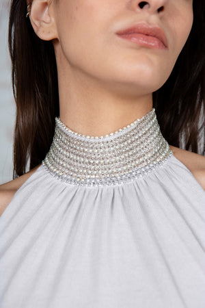 Grey Embellished Cropped Halter Top