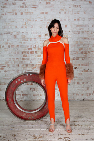 Orange Off Shoulder Cuff Sweater