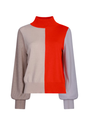 Colour Block Polo Neck Sweater