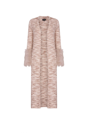 Printed Floor Length Shearling Cuff Cardigan