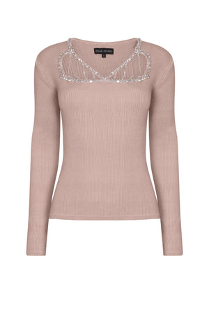 Ribbed Cut Out Embellished Top