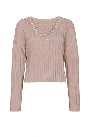 Embellished V Neck Sweater