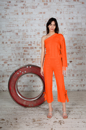Orange Single Sleeve Sweater With Tassel Cuff