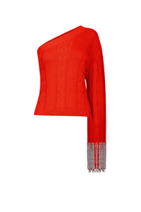 Orange Single Sleeve Sweater With Tassel Cuff