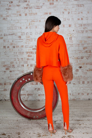 Orange Cropped Hoodie Pullover With Shearling Cuffs