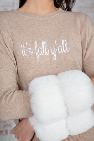 Embroidered Faux Cuff Sweater