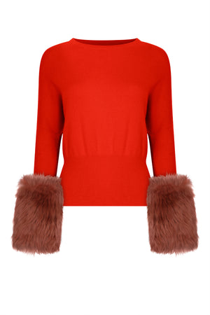Orange Shearling Cuff Sweater