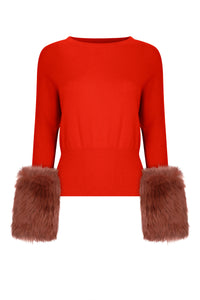Orange Shearling Cuff Sweater