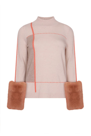 High Neck Colour Block Faux Cuff Sweater