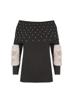 Load image into Gallery viewer, Black Pearl Embellished Off-Shoulder Sweater
