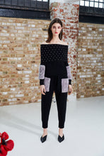 Load image into Gallery viewer, Black Pearl Embellished Off-Shoulder Sweater
