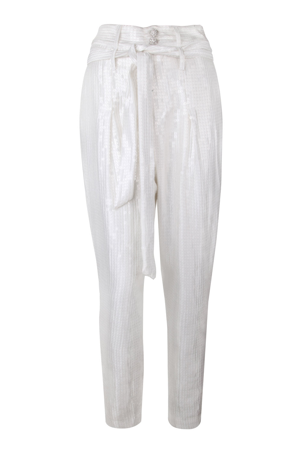 White Sequin High Waisted Tapered Pants