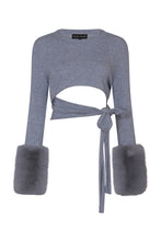 Load image into Gallery viewer, Grey Cut Out Top With Faux Fur Cuffs
