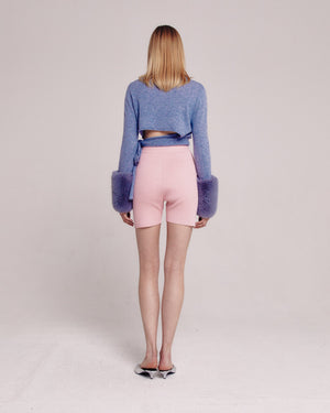 Grey Cut Out Top With Faux Fur Cuffs