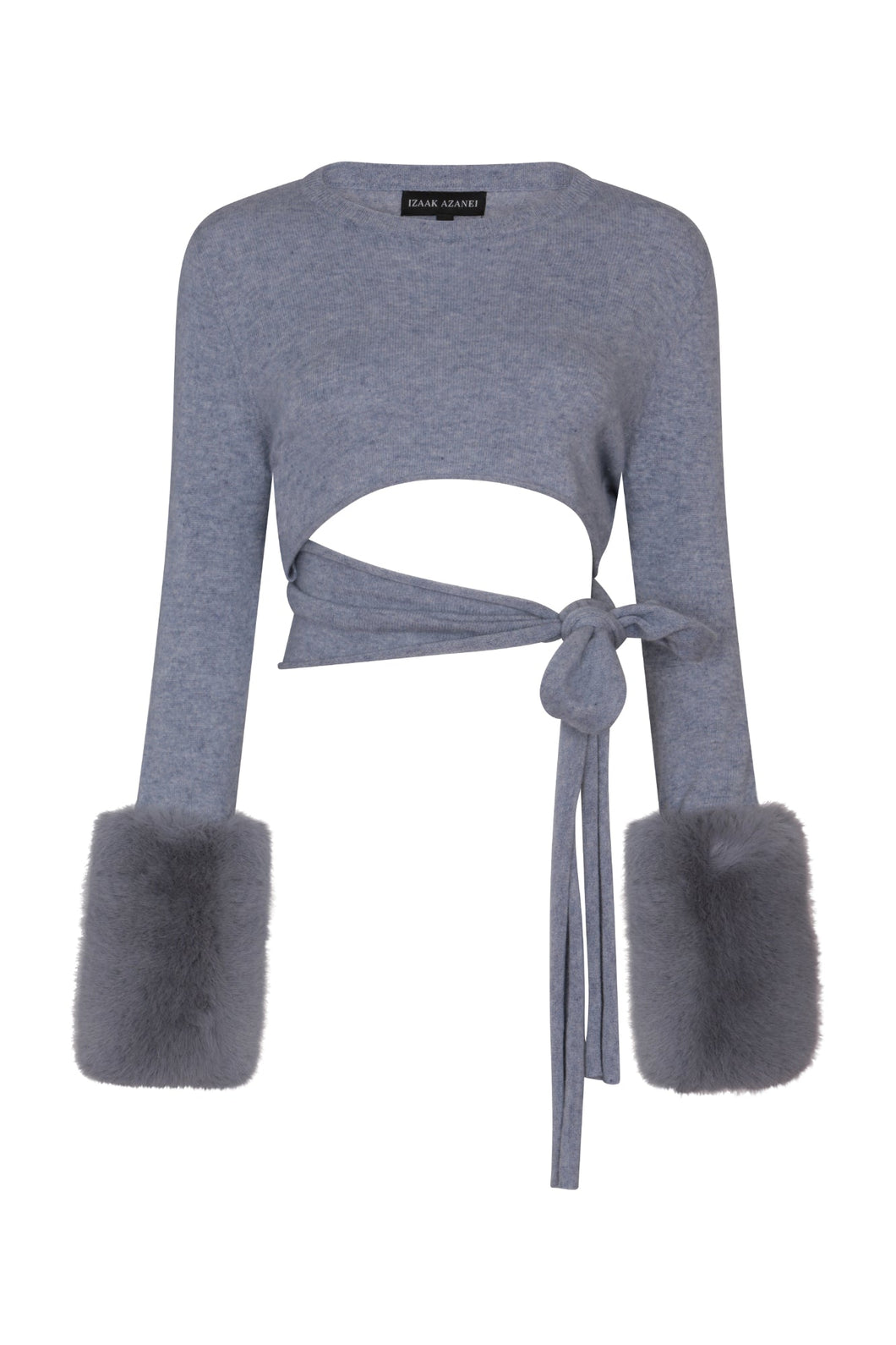 Grey Cut Out Top With Faux Fur Cuffs