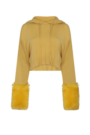 Chartreuse Hoodie With Shearling Cuffs