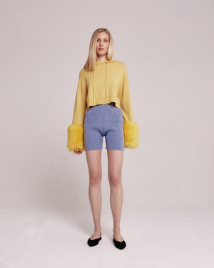 Chartreuse Hoodie With Shearling Cuffs
