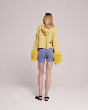 Chartreuse Hoodie With Shearling Cuffs