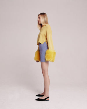 Chartreuse Hoodie With Shearling Cuffs