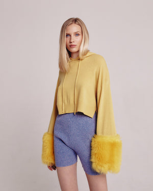 Chartreuse Hoodie With Shearling Cuffs