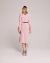 Load image into Gallery viewer, Pink Cropped Jacquard Cardigan With Faux Fur Cuffs
