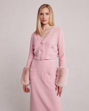 Load image into Gallery viewer, Pink Cropped Jacquard Cardigan With Faux Fur Cuffs

