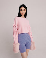 Load image into Gallery viewer, Pink Cable Ribbed Sweater With Faux Fur Cuffs
