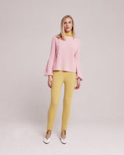 Load image into Gallery viewer, Pink And Chartreuse Colour Block Bell Sleeve Sweater
