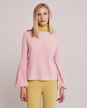 Load image into Gallery viewer, Pink And Chartreuse Colour Block Bell Sleeve Sweater
