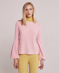 Pink And Chartreuse Colour Block Bell Sleeve Sweater