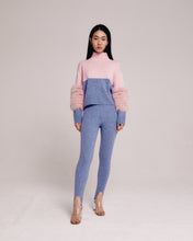 Load image into Gallery viewer, Pink And Grey Colour Block Half And Half Sweater With Fox Fur
