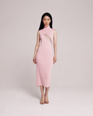 Pink Cut-Out Ribbed Dress