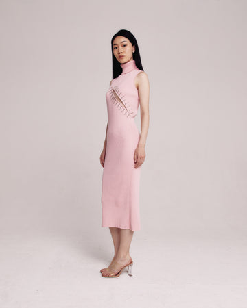 Pink Cut-Out Ribbed Dress